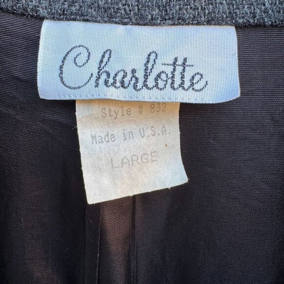 Charlotte Vintage Womens Double-Breasted Poly/Wool Blend Gray Old Money Blazer L - Picture 4 of 9
